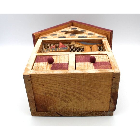 Recipe Box Wooden House Shabby Chic Beach Drawers Open Hinged Vintage 9.75 Inch - Picture 15 of 16